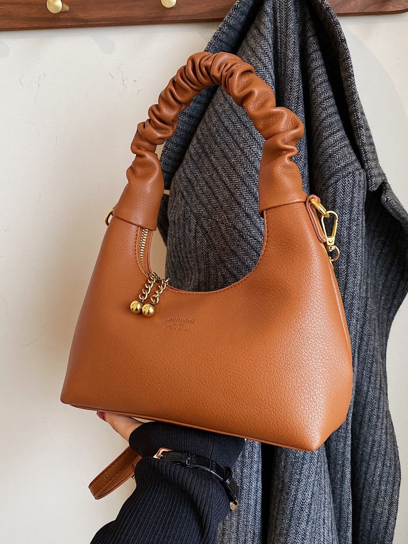 Letter Graphic Ruched Detail Hobo Bag