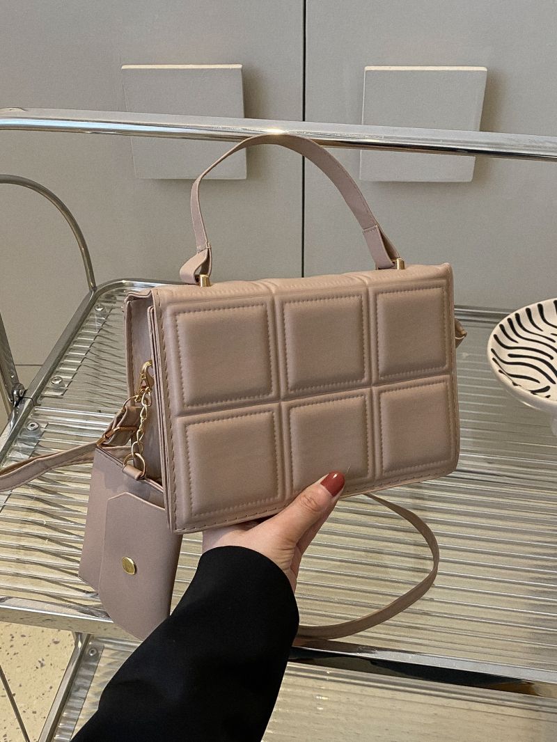 Geometric Embossed Square Bag With Coin Purse