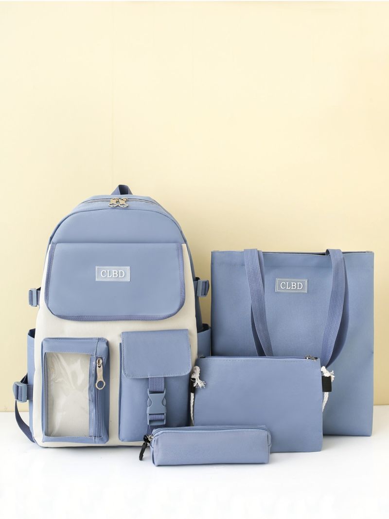 4pcs Letter Patch Decor Functional Backpack Set