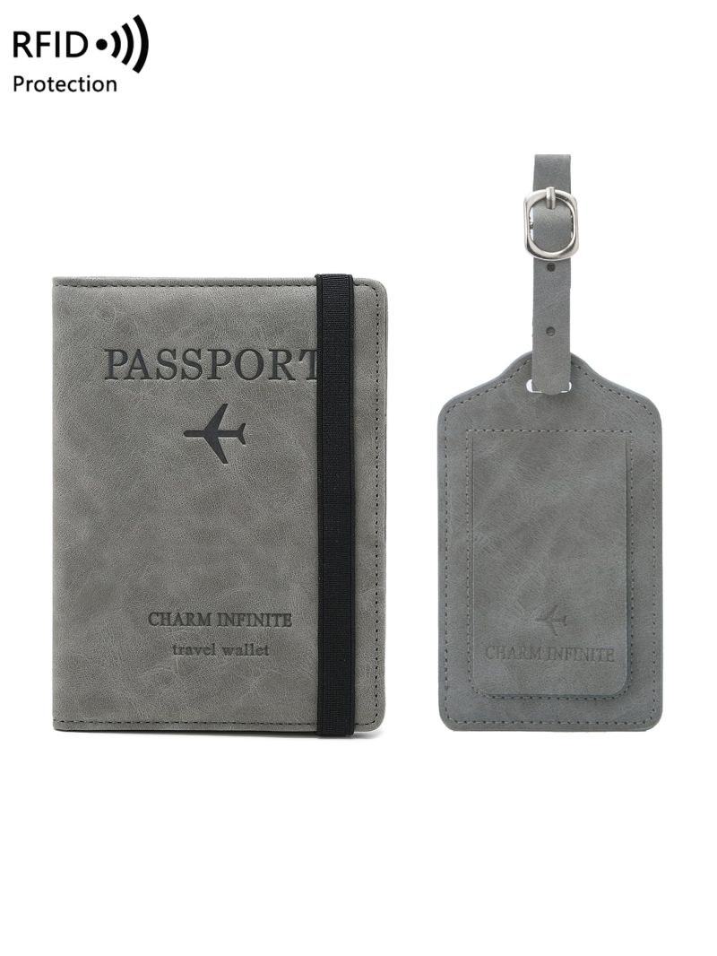 Letter Graphic Passport Case With Luggage Tag