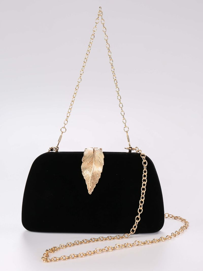 Mini Leaf Decor Chain Velvet Box Bag