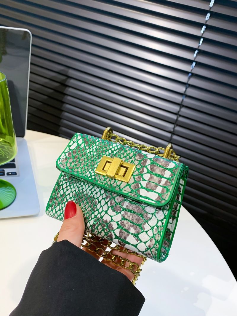 Mini Snakeskin Print Flap Square Bag