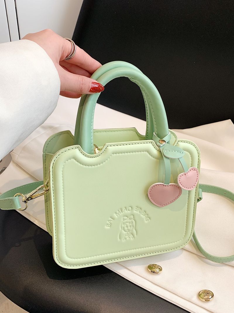 Mini Square Bag Letter & Cartoon Embossed With Bag Charm