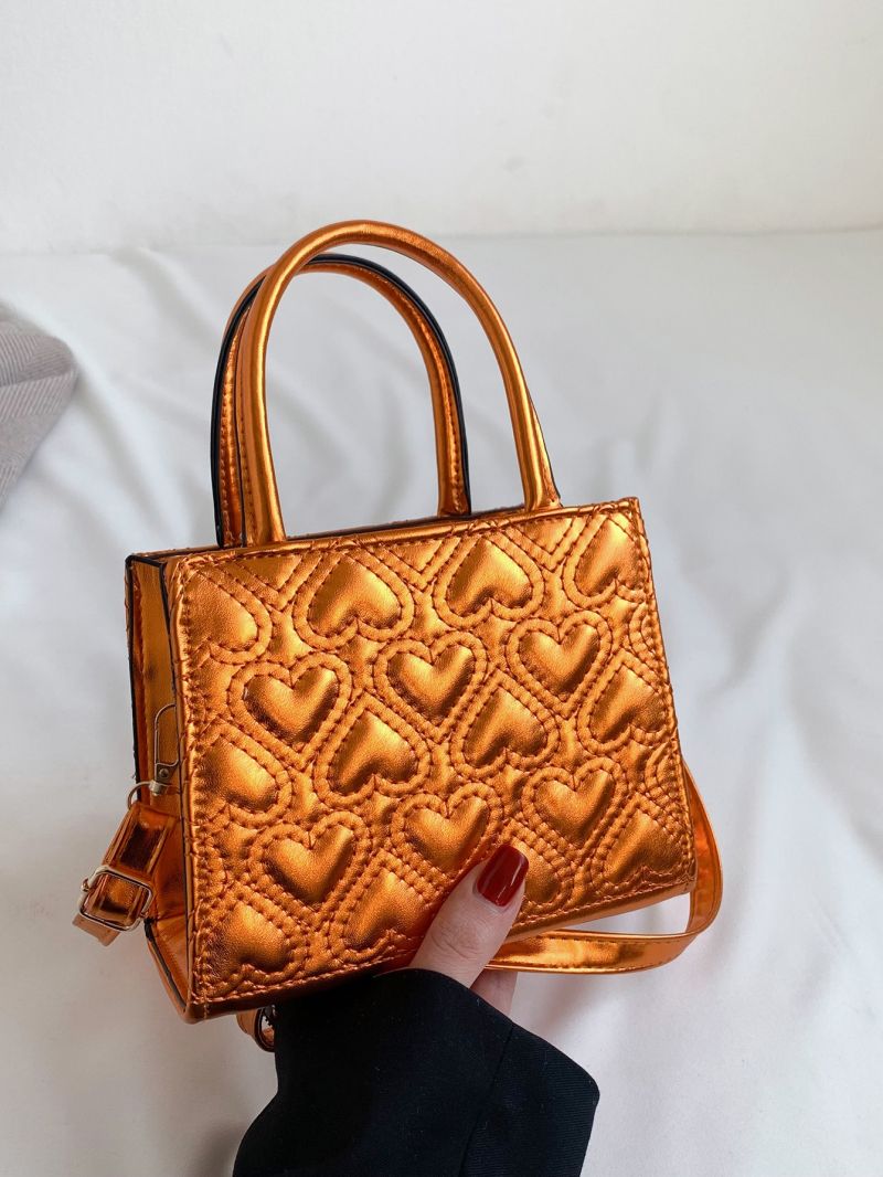 Mini Neon Orange Heart Quilted Square Bag