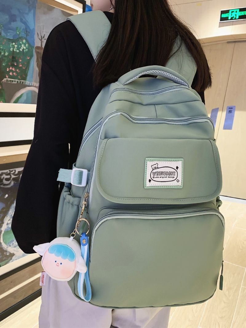 Letter Patch Decor Laptop Backpack With Bag Charm