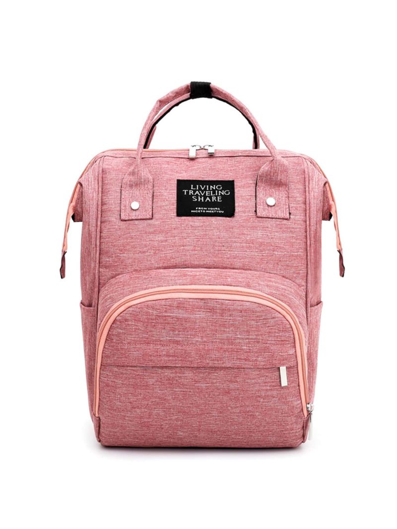 Letter Patch Classic Backpack Pink Pocket Front Fashion Backpack
