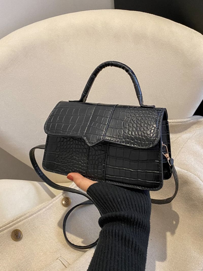 Crocodile Embossed Flap Square Bag