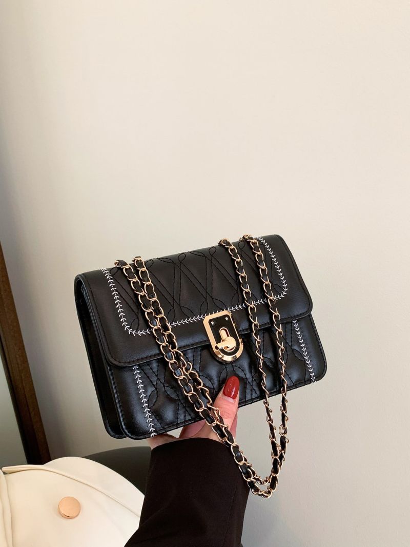 Stitch Detail Chain Flap Square Bag