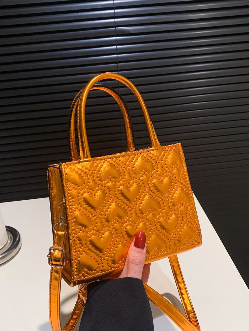 Mini Metallic Heart Quilted Detail Square Bag