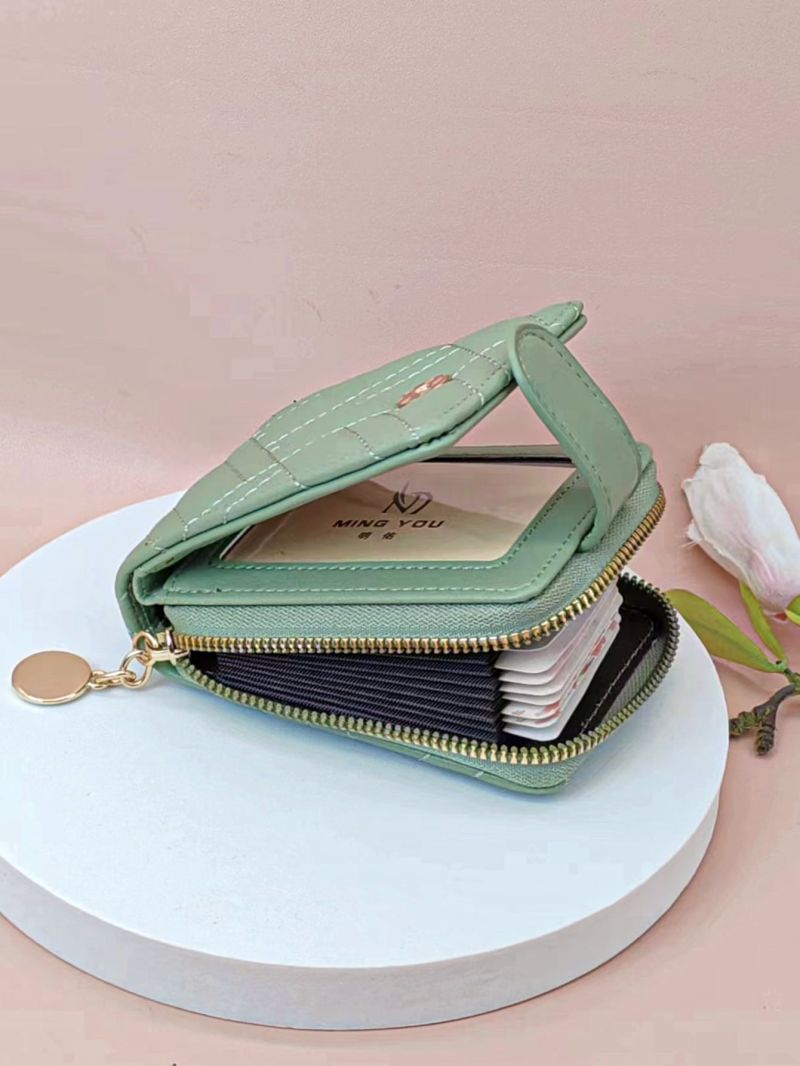 Stitch Detail Card Holder Snap Button Zipper PU Multi-Card Card Organizer for Storage Credit Cards