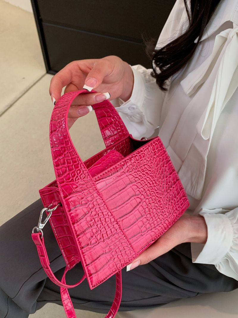 Mini Metallic Crocodile Embossed Square Bag