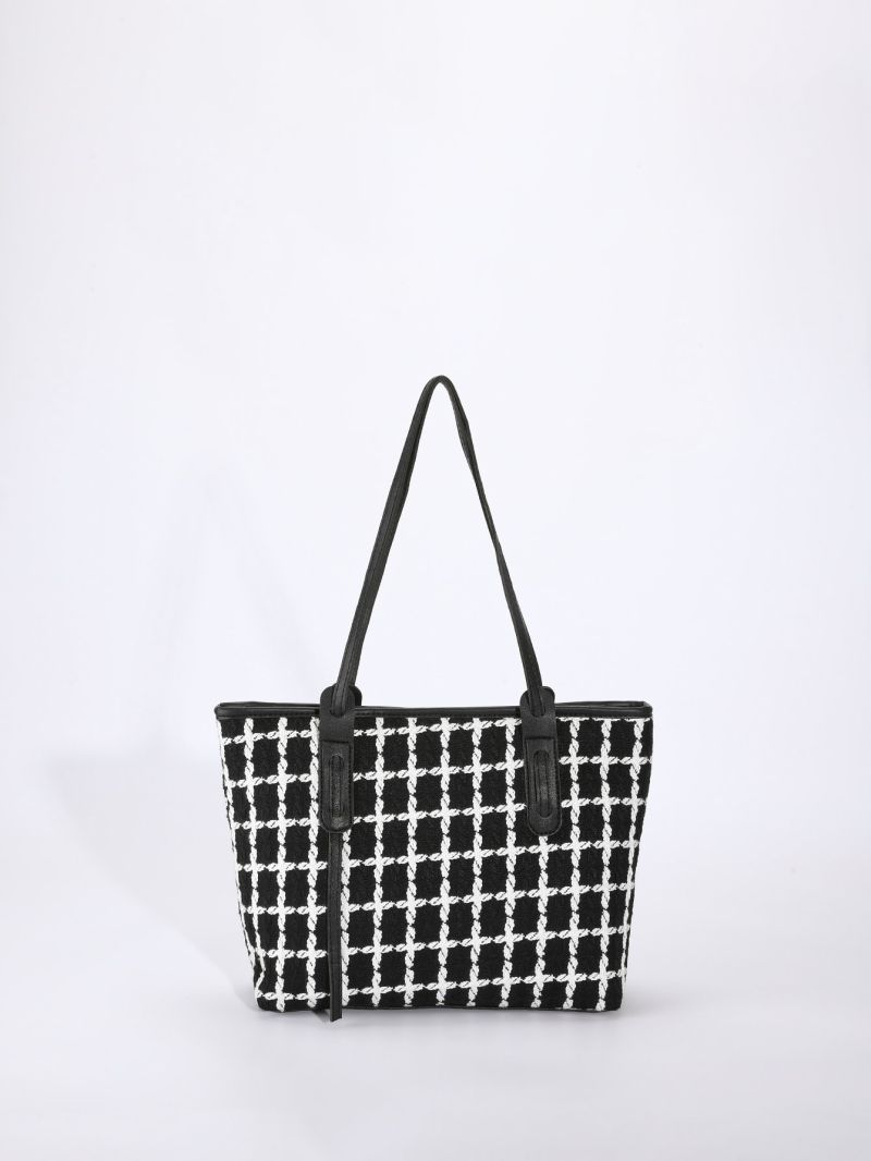 Plaid Pattern Shoulder Tote Bag