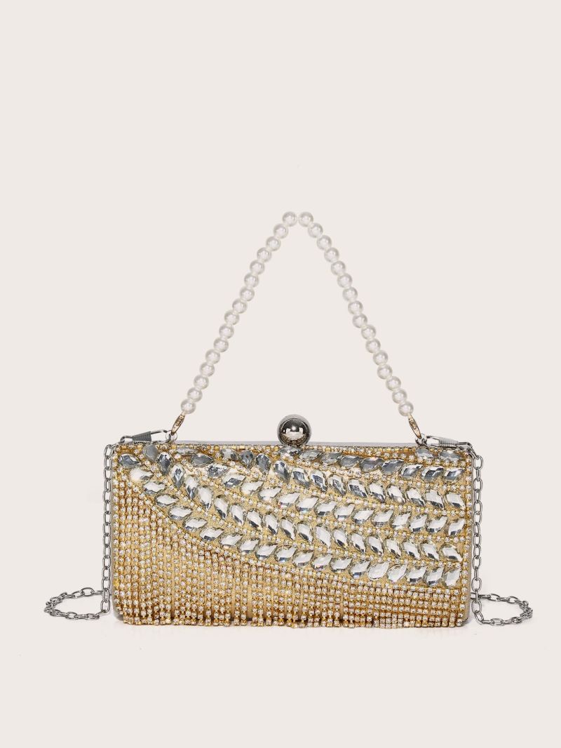 Rhinestone Decor Chain Box Bag