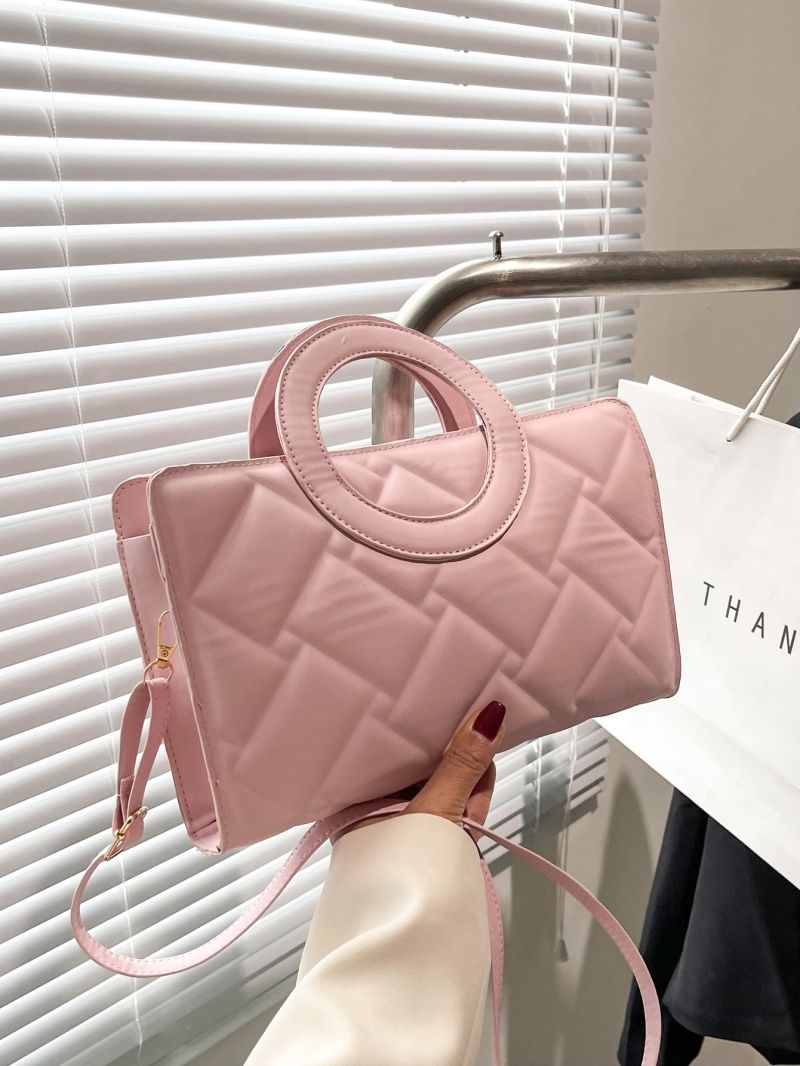 Geometric Embossed Double Handle Square Bag