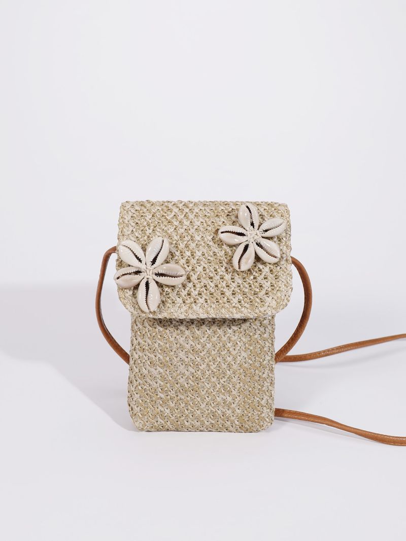 Mini Flower Decor Flap Straw Bag