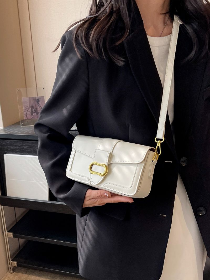 Mini Buckle Crossbody Bag White Flap Square Bag for Work & Office