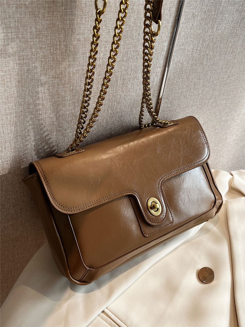Twist Lock Flap Chain Square Bag