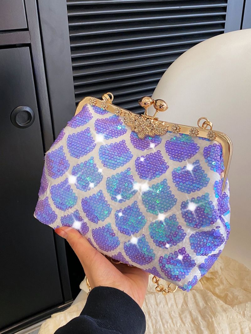 Mini Sequin Decor Kiss Lock Chain Evening Bag