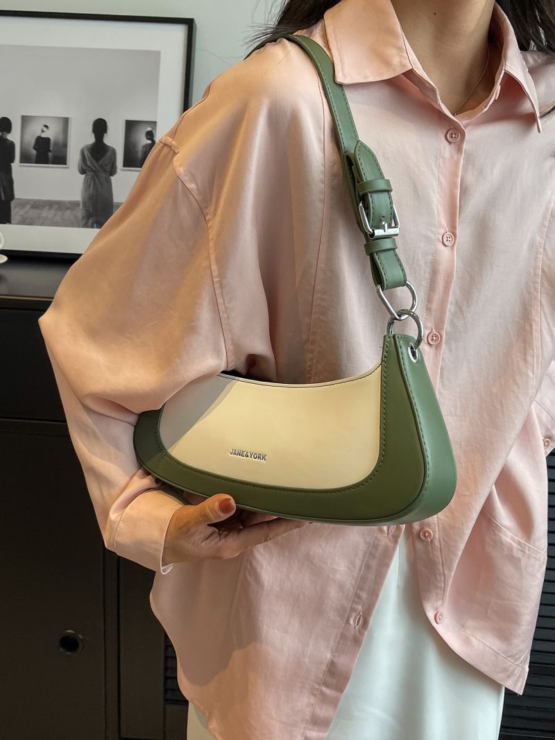 Two Tone Letter Graphic Baguette Bag