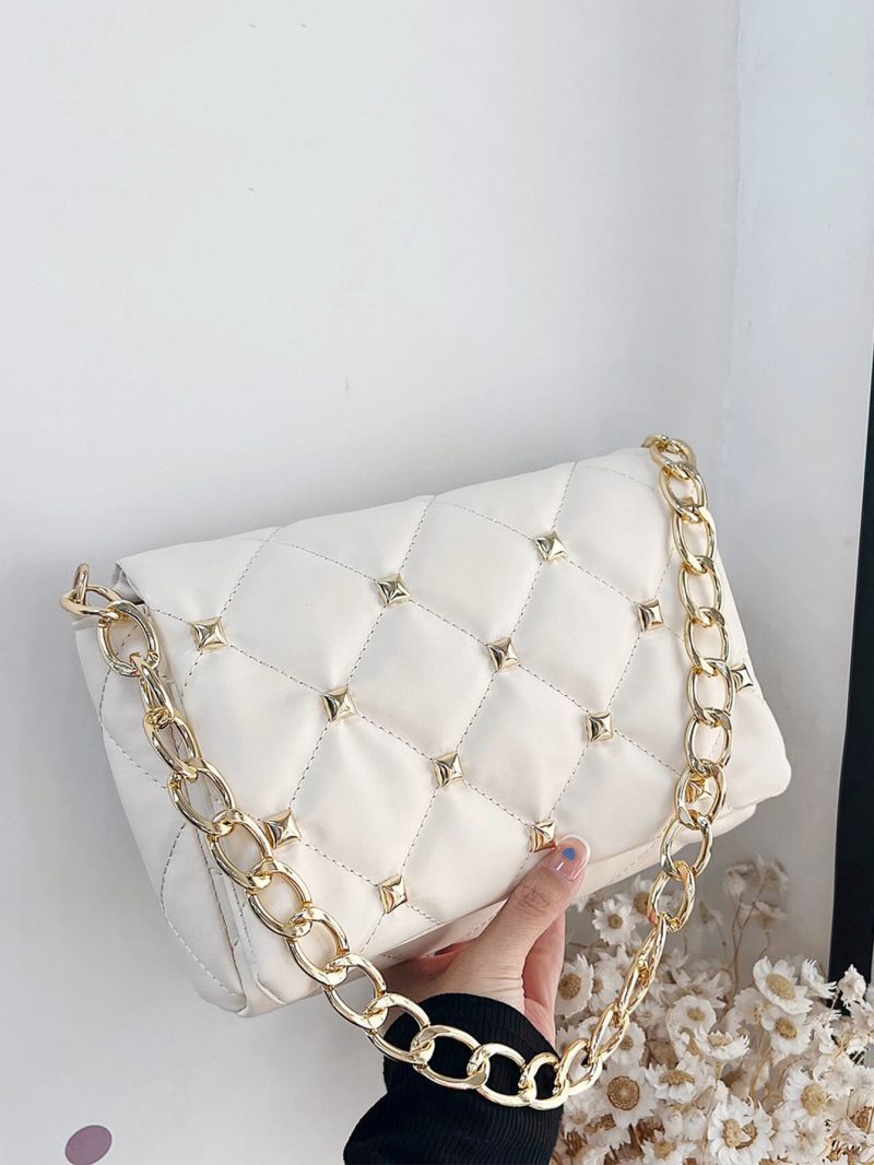 Quilted Studded Decor Flap Chain Square Bag