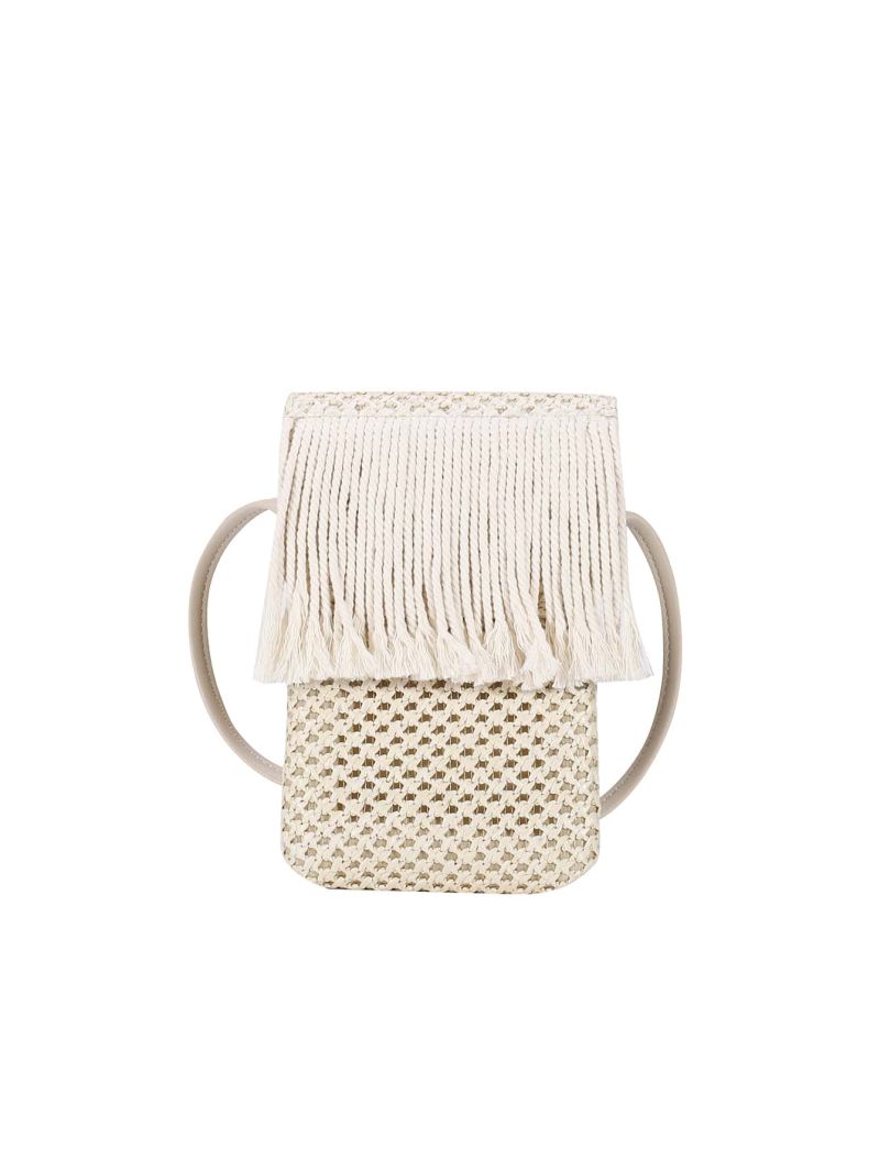 Fringe Decor Flap Straw Phone Wallet