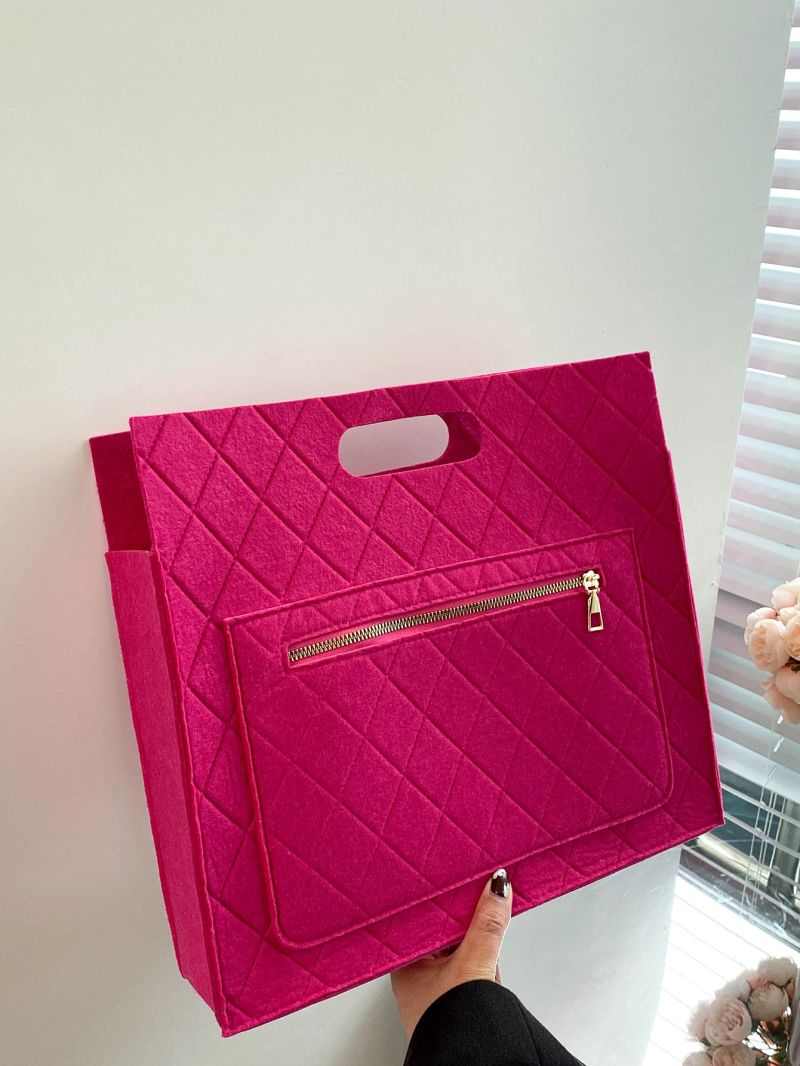 Neon Pink Quilted Detail Felt Square Bag