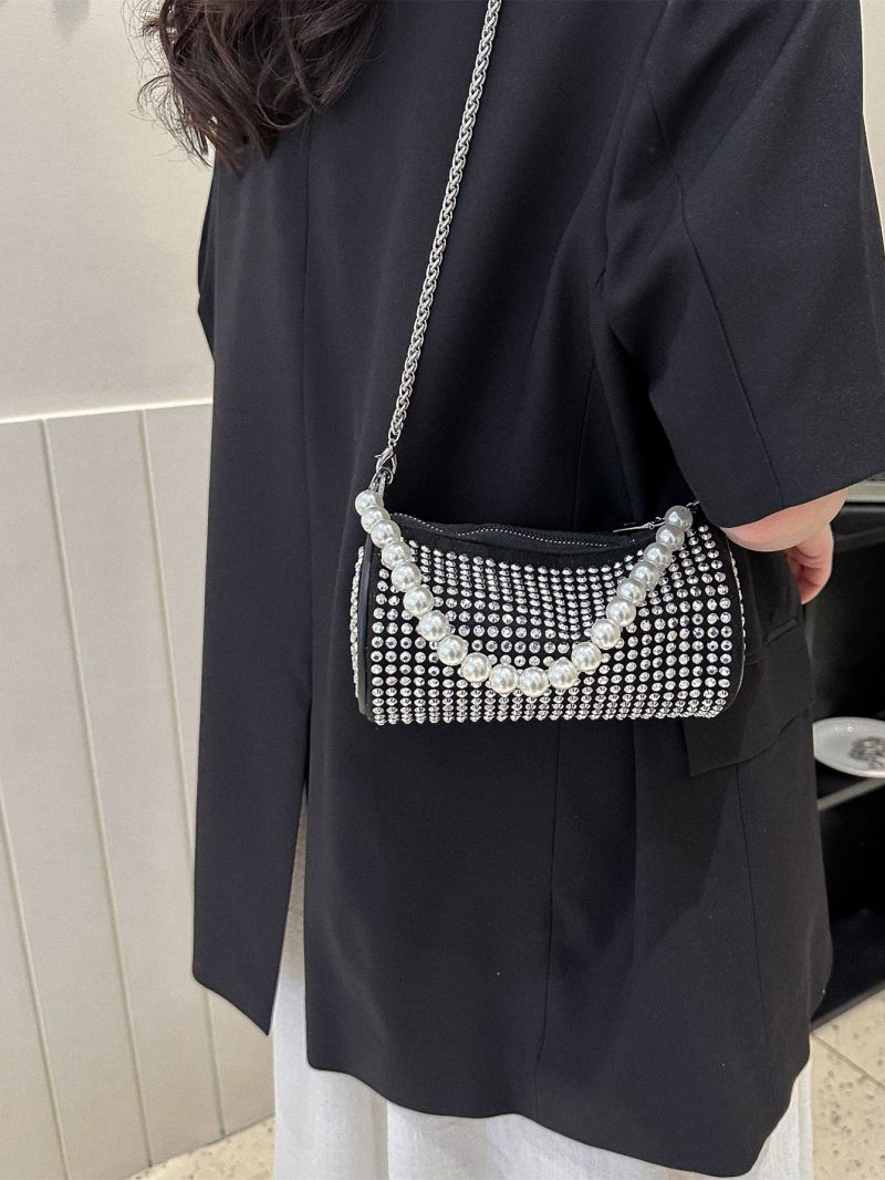 Mini Rhinestone & Faux Pearl Decor Bucket Bag