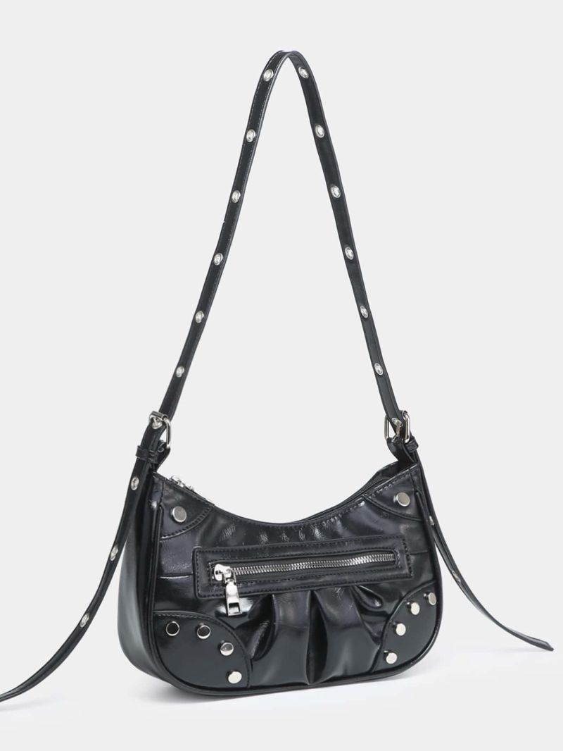 Studded Decor Ruched Design Hobo Bag