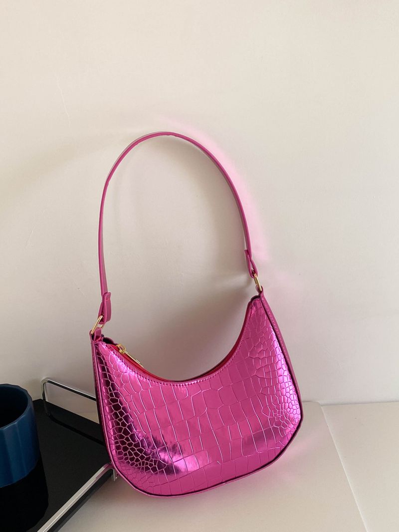 Metallic Crocodile Embossed Hobo Bag
