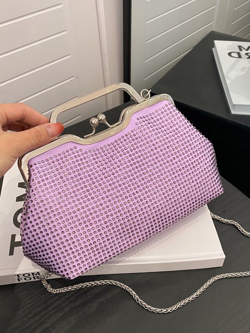 Rhinestone Decor Kiss Lock Chain Evening Bag
