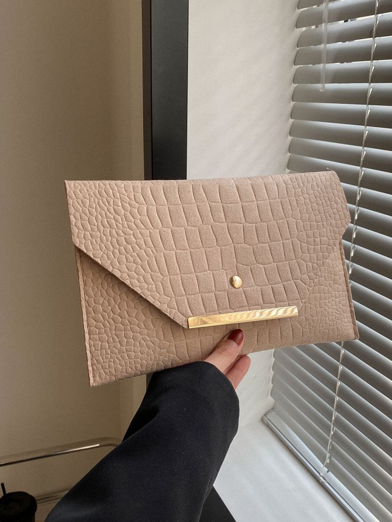 Crocodile Embossed Metal Decor Flap Square Bag