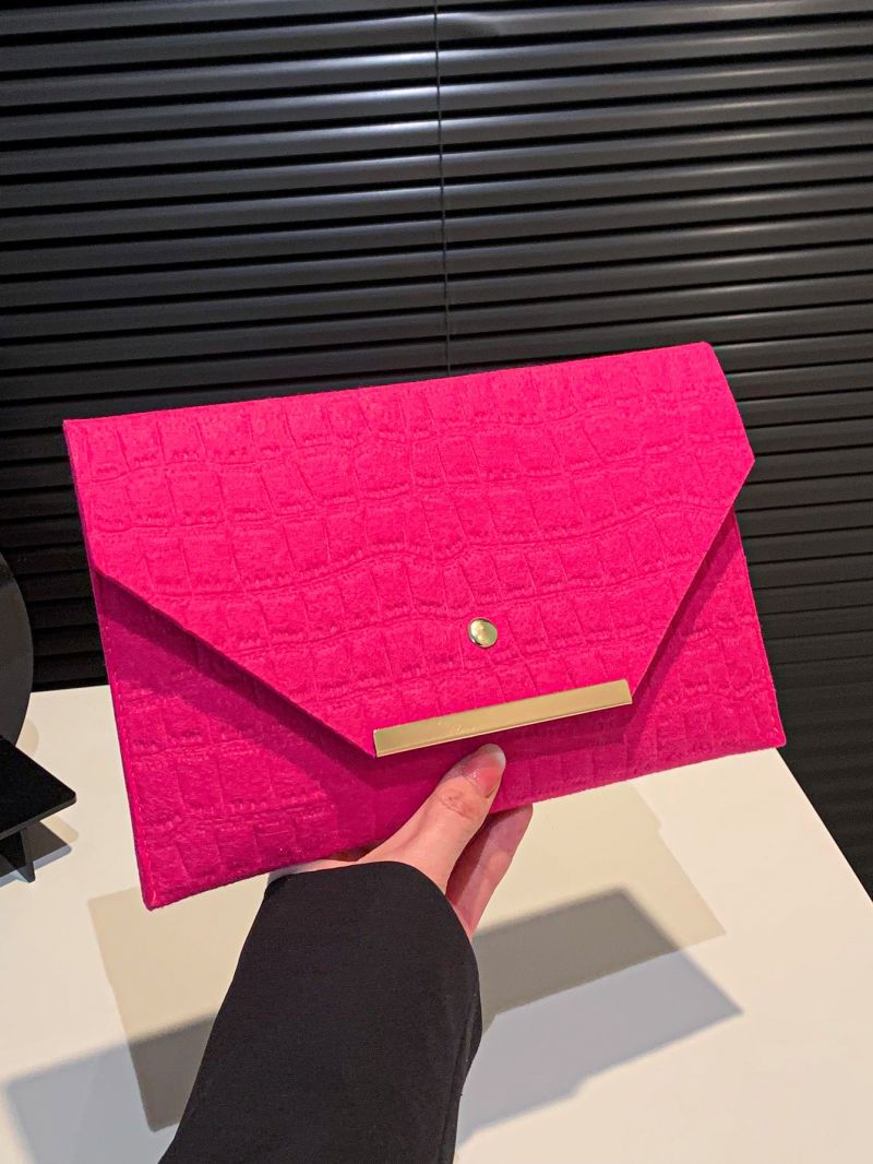 Neon Pink Crocodile Embossed Metal Decor Flap Envelope Bag