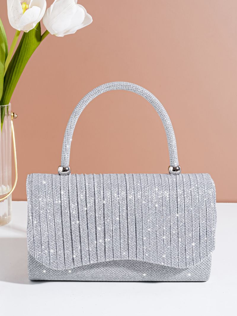 Glitter Evening Bag Pleated Detail Flap