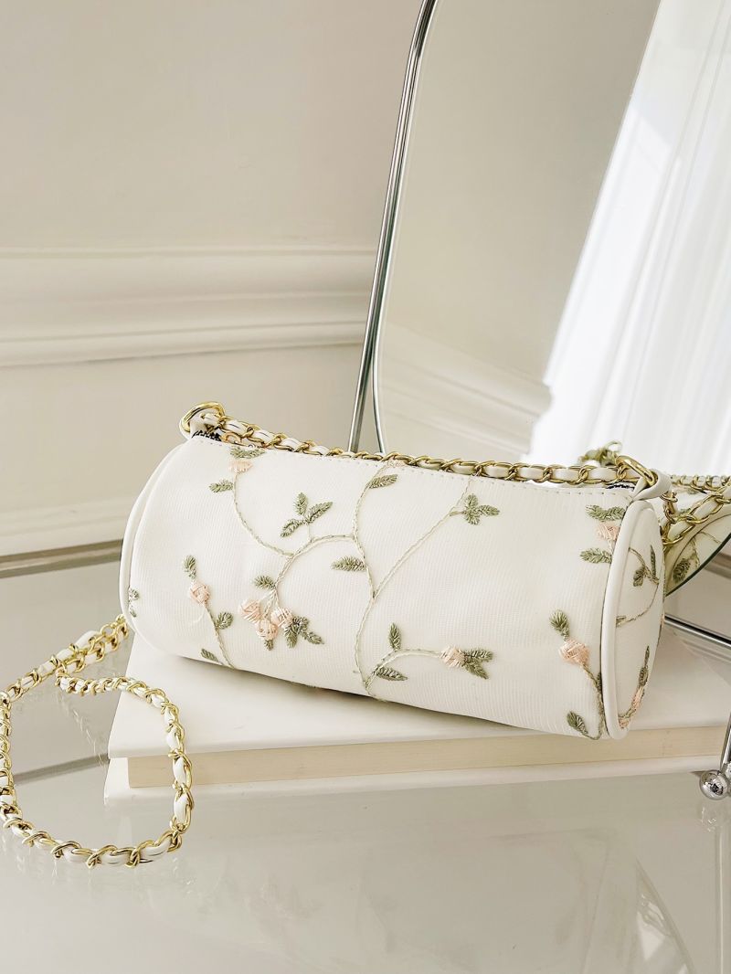 Floral Embroidered Chain Bucket Bag