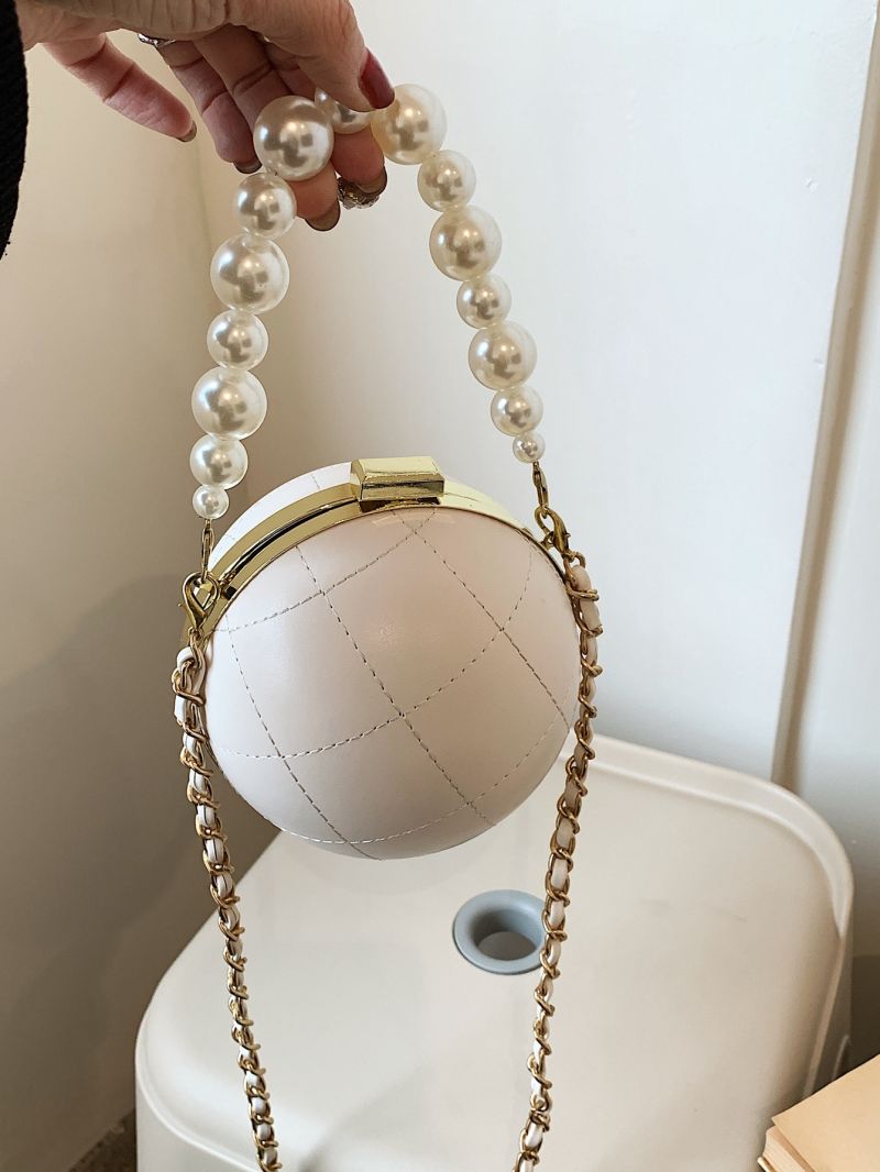 Mini Faux Pearl Decor Quilted Chain Circle Bag