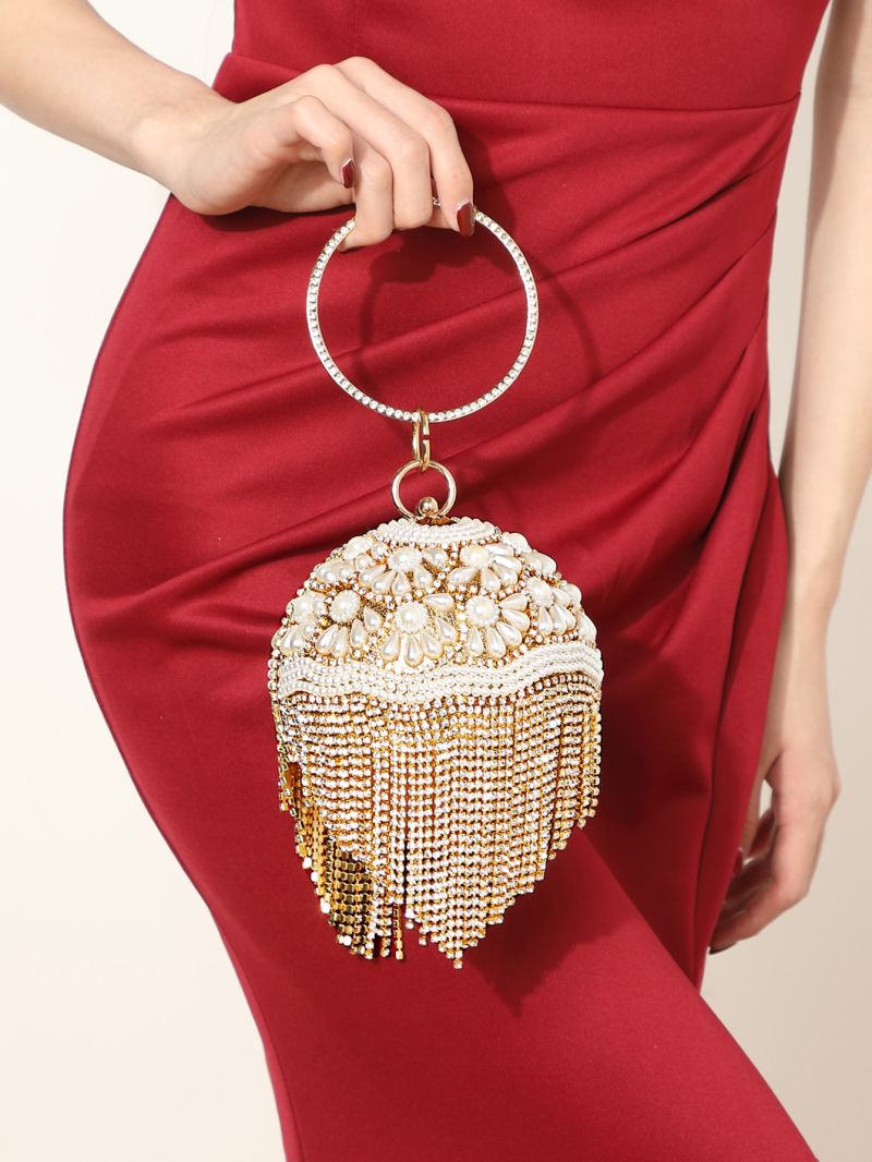 Mini Rhinestone & Faux Pearl Decor Circle Bag