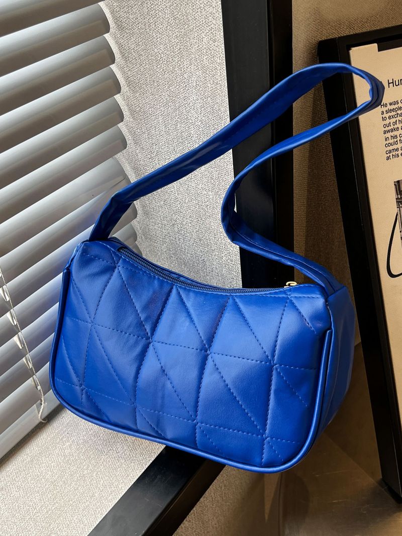 Neon Blue Quilted Detail Hobo Bag