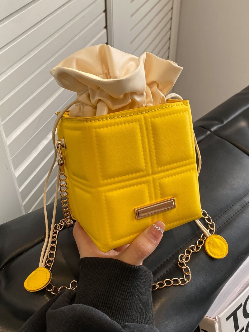 Mini Neon Blue Quilted Pattern Drawstring Design Chain Box Bag