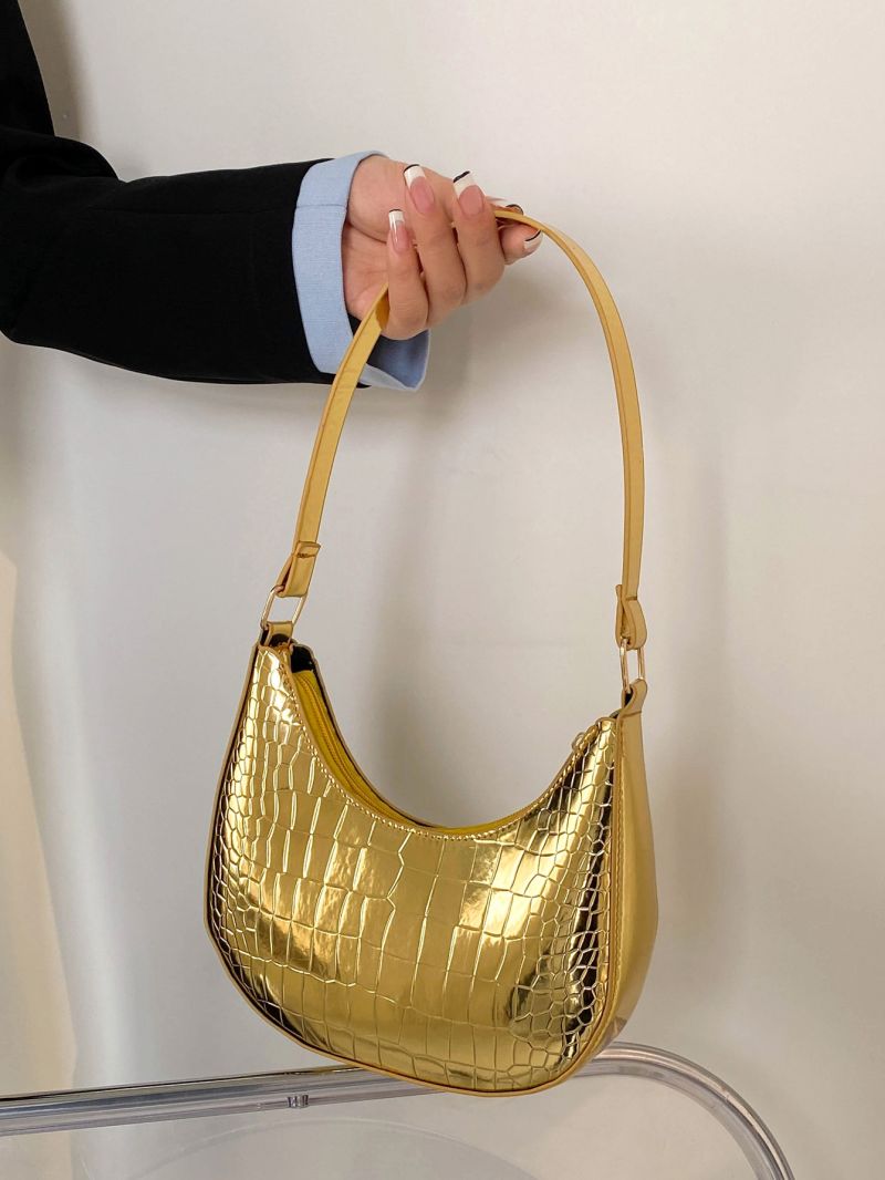 Metallic Crocodile Embossed Hobo Bag