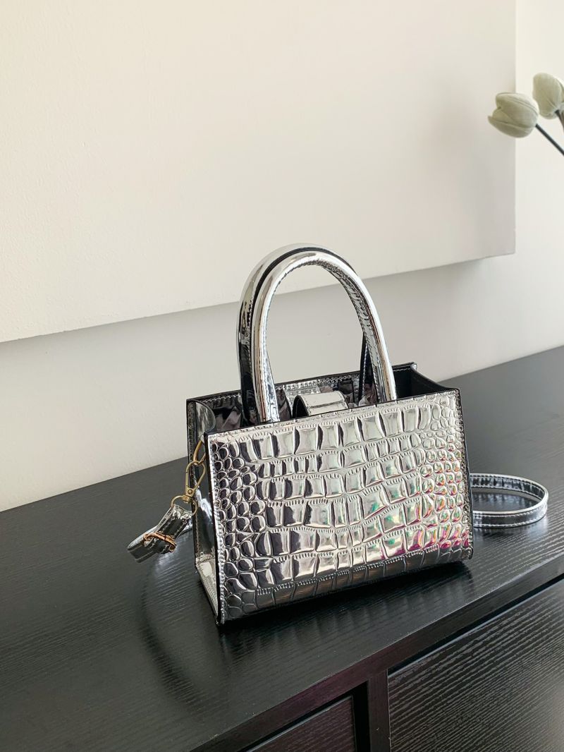 Mini Metallic Crocodile Embossed Square Bag