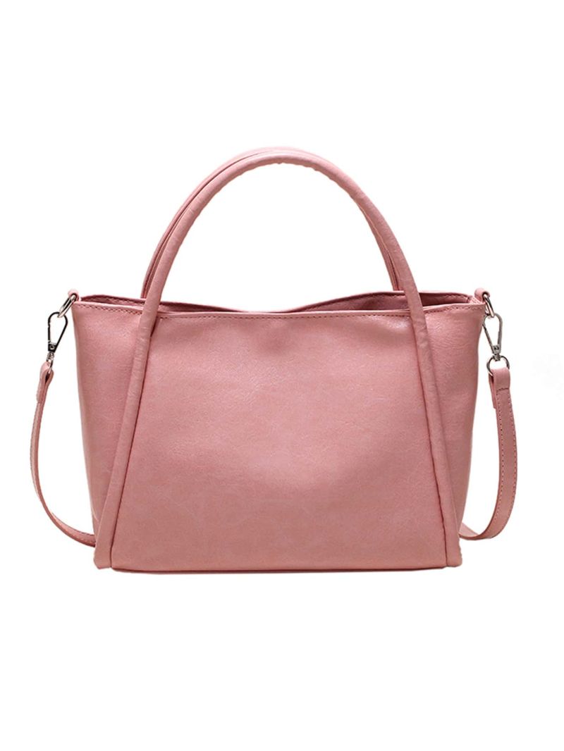 Double Handle Satchel Bag Pink PU For Daily Life