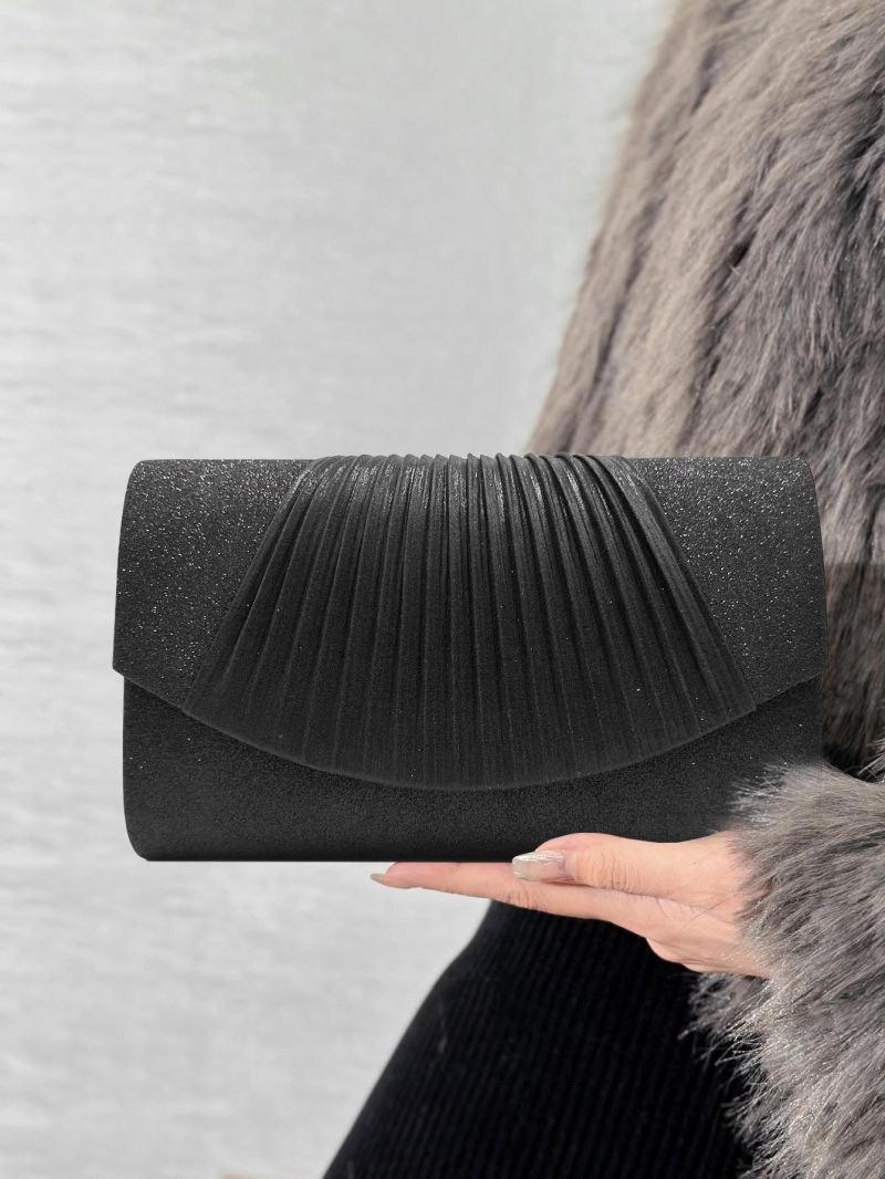 Glitter Pleated Detail Flap Square Bag