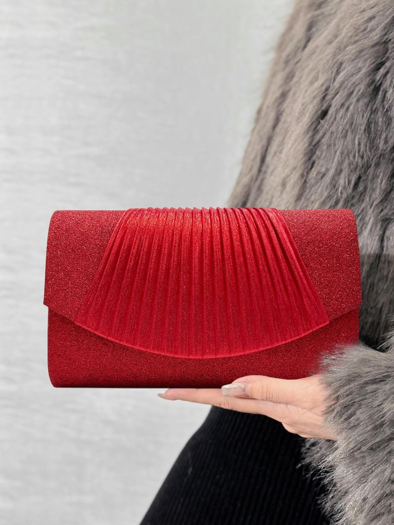 Glitter Pleated Detail Flap Square Bag
