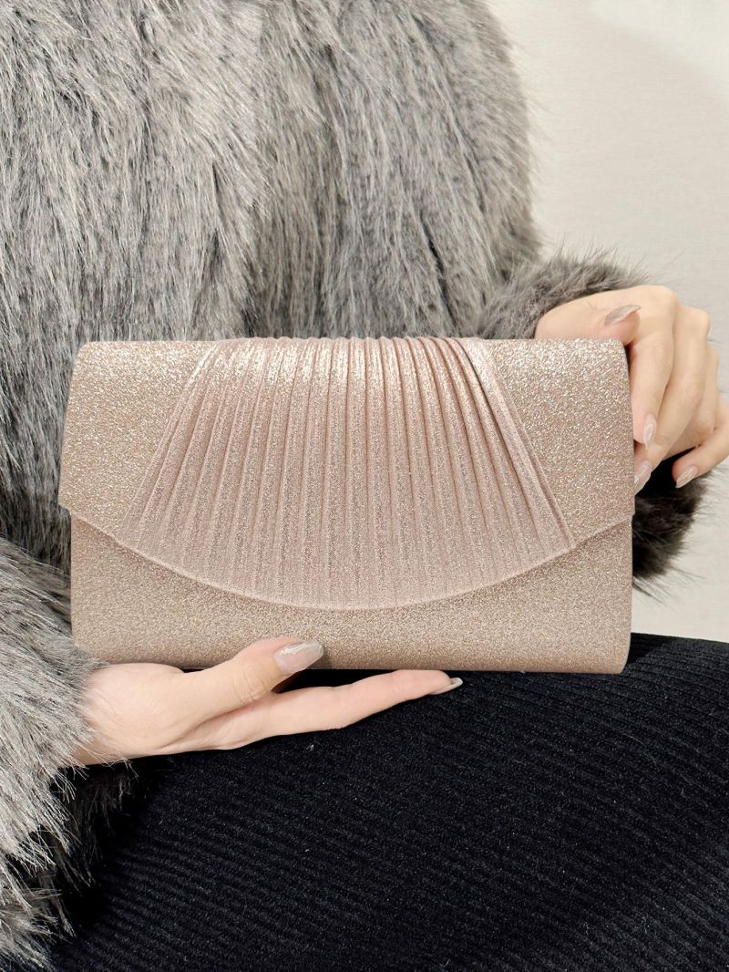 Glitter Pleated Detail Flap Square Bag