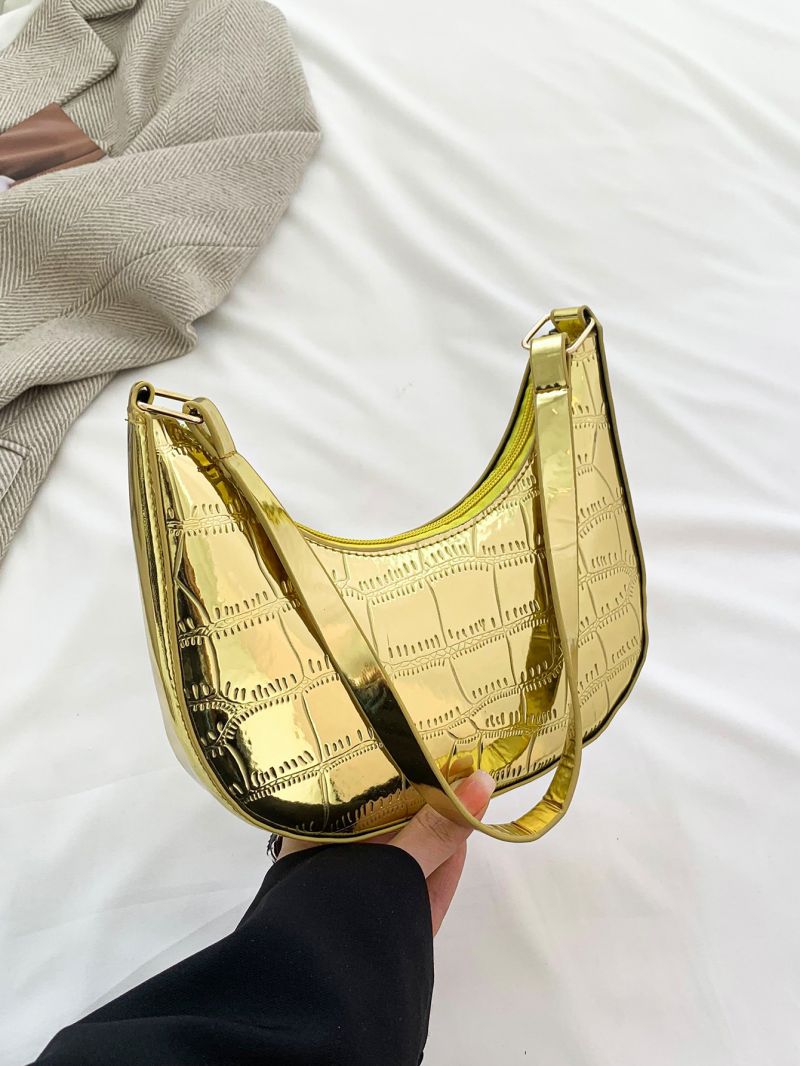 Metallic Crocodile Embossed Hobo Bag