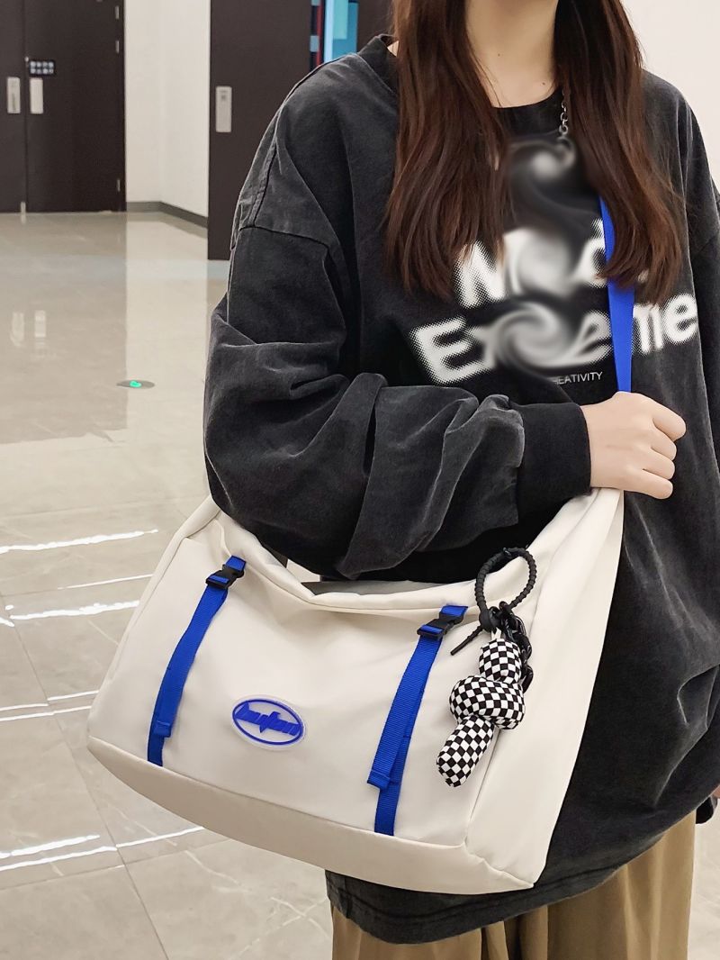 Letter Patch Decor Hobo Bag With Bag Charm