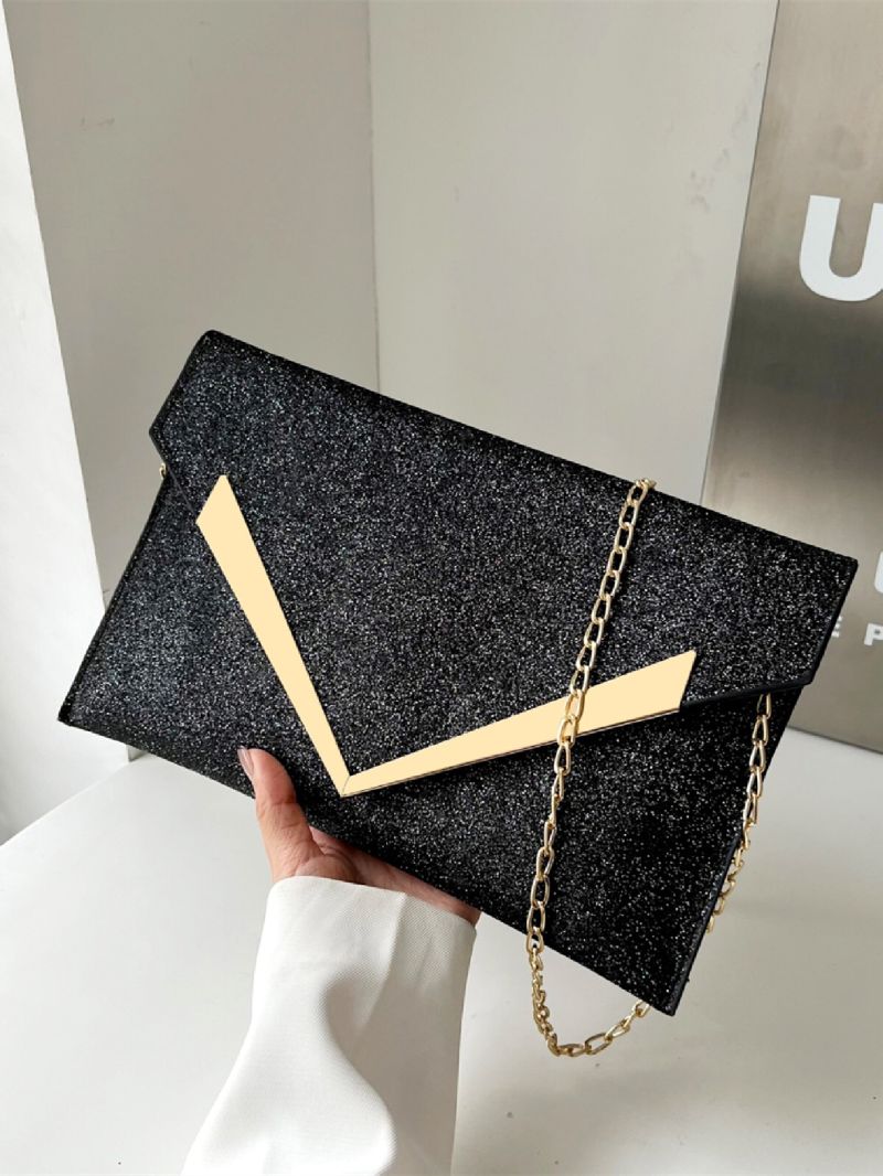 Glitter Envelope Bag Metal Decor Chain Strap