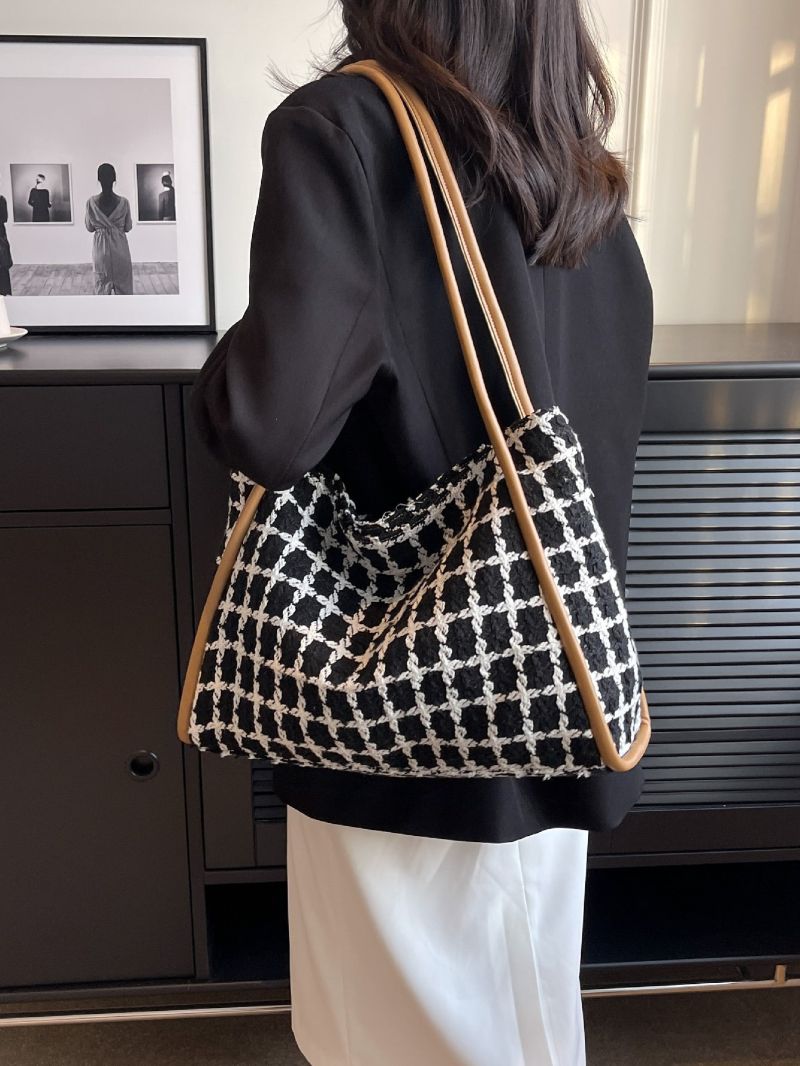 Plaid Pattern Shoulder Tote Bag