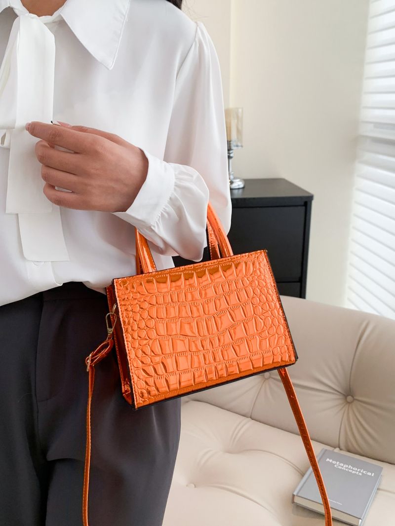 Mini Square Bag Crocodile Embossed Metallic PU Funky