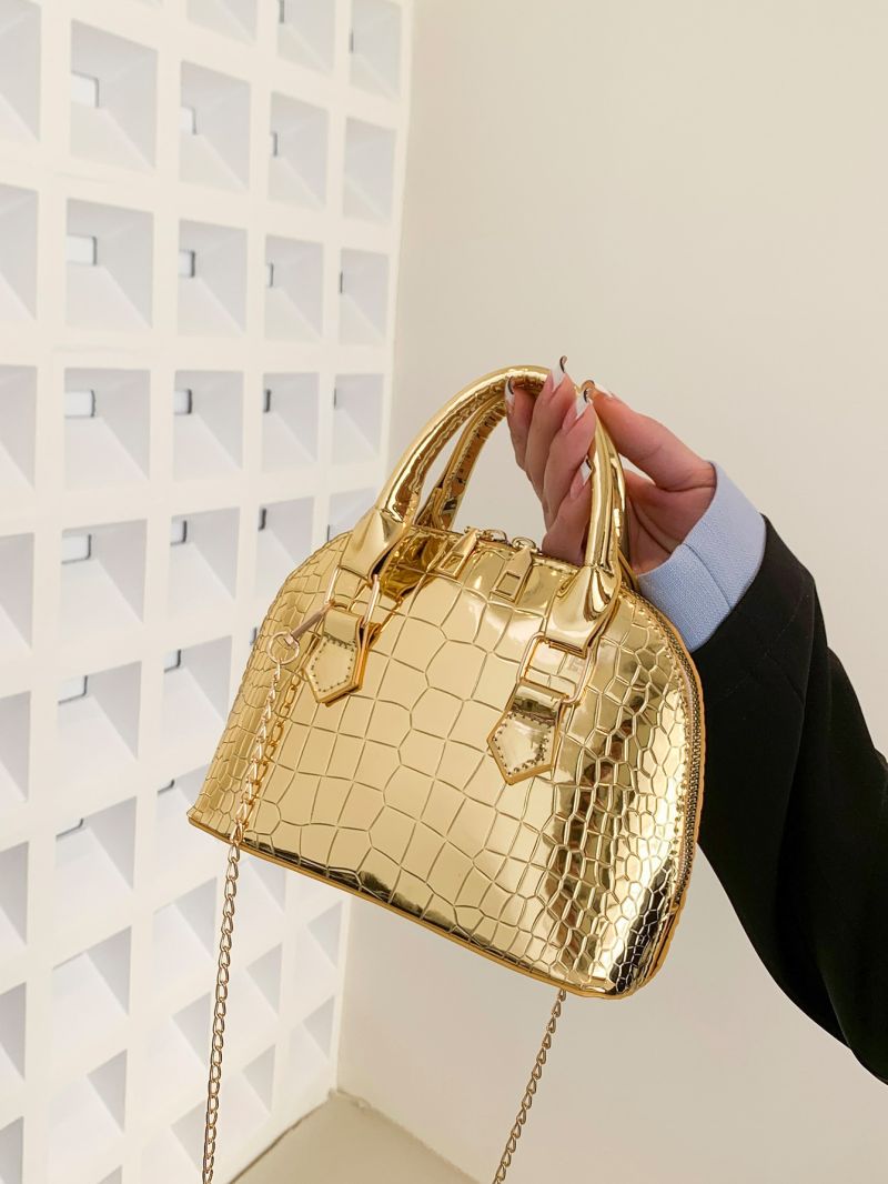 Mini Metallic Crocodile Embossed Dome Bag